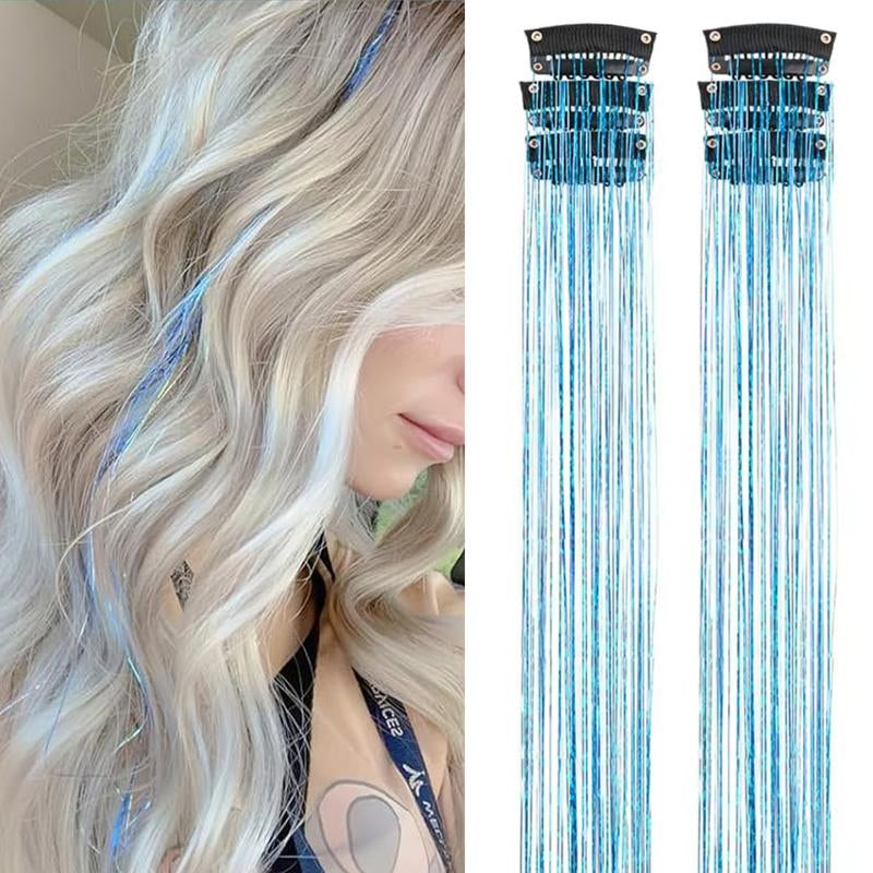 Hair Tinsel Kit Pack of 6 Pcs Colorful Glitter Tinsel Hair Accessories 20 Inch Clip in Hair Tinsel Extensions Heat Resistant Shiny Tinsel Sparkle Fairy Hair Accessories Party Kit for Women Girls Kids