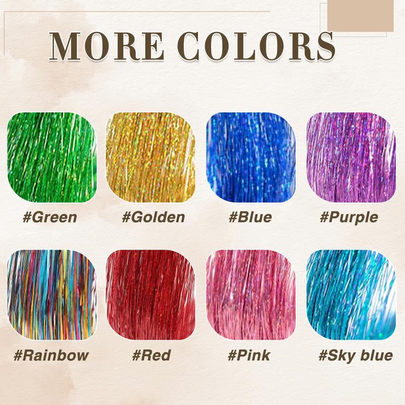 Hair Tinsel Kit Pack of 6 Pcs Colorful Glitter Tinsel Hair Accessories 20 Inch Clip in Hair Tinsel Extensions Heat Resistant Shiny Tinsel Sparkle Fairy Hair Accessories Party Kit for Women Girls Kids