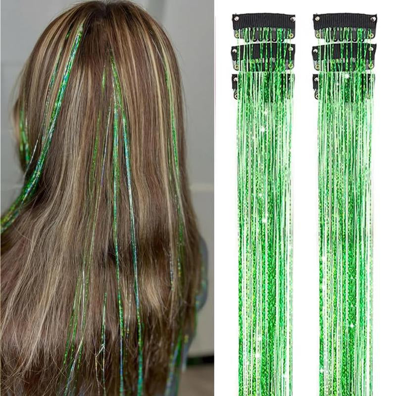 Hair Tinsel Kit Pack of 6 Pcs Colorful Glitter Tinsel Hair Accessories 20 Inch Clip in Hair Tinsel Extensions Heat Resistant Shiny Tinsel Sparkle Fairy Hair Accessories Party Kit for Women Girls Kids