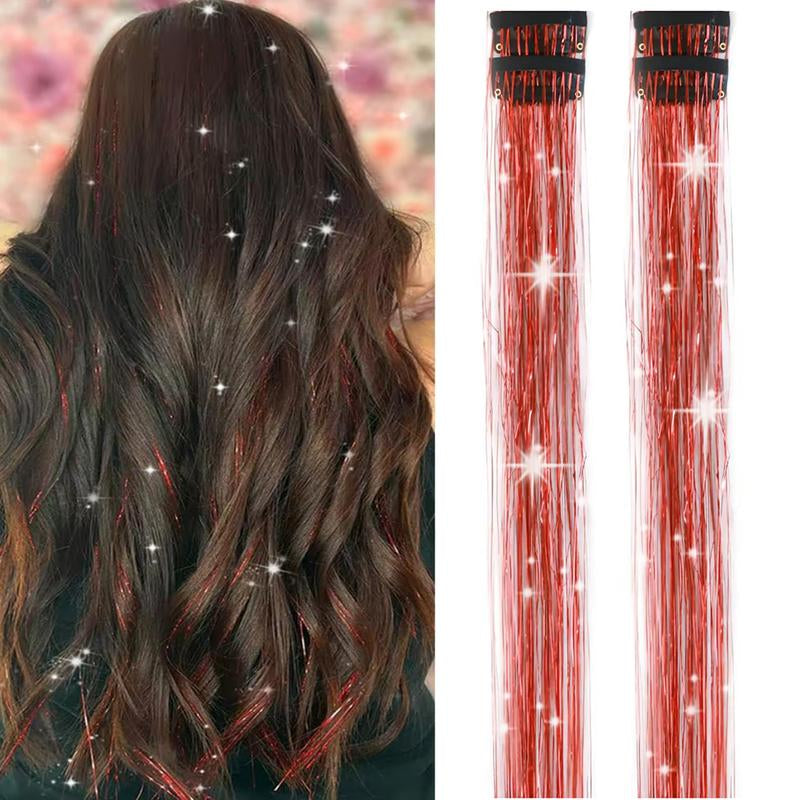 Hair Tinsel Kit Pack of 6 Pcs Colorful Glitter Tinsel Hair Accessories 20 Inch Clip in Hair Tinsel Extensions Heat Resistant Shiny Tinsel Sparkle Fairy Hair Accessories Party Kit for Women Girls Kids