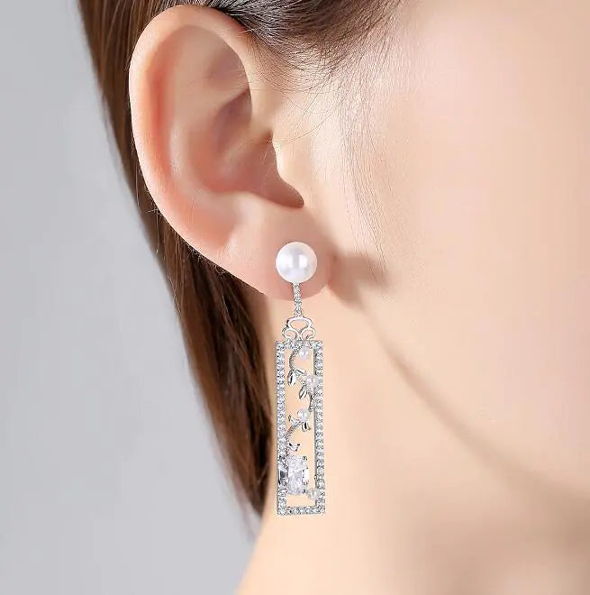 Chic Long Pearl Opal Earrings