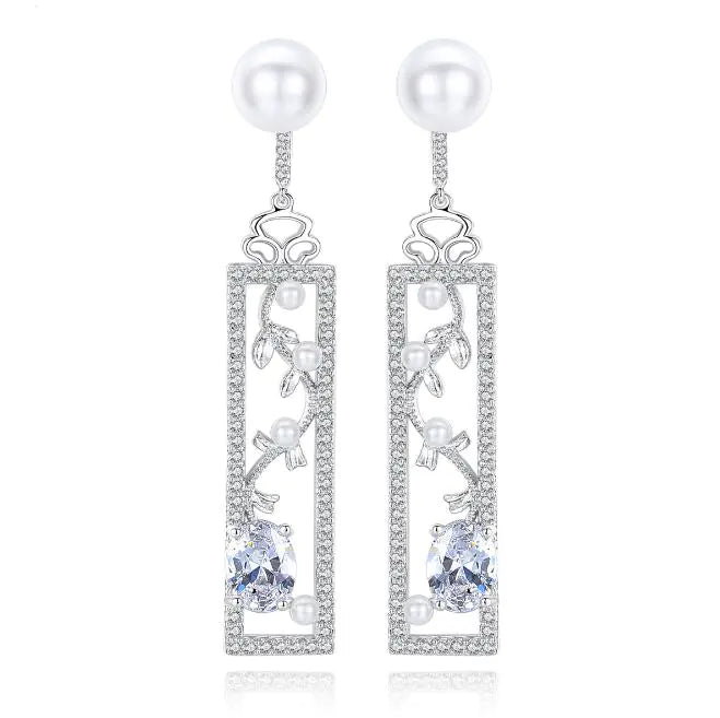 Chic Long Pearl Opal Earrings