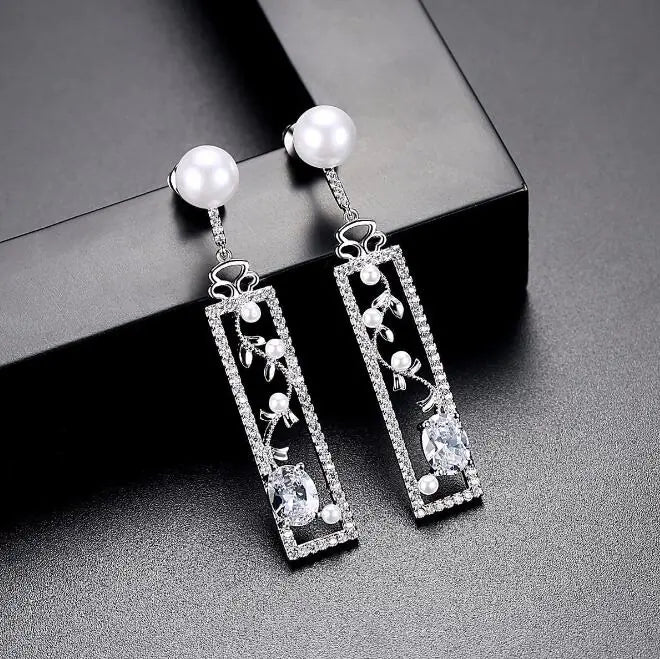 Chic Long Pearl Opal Earrings