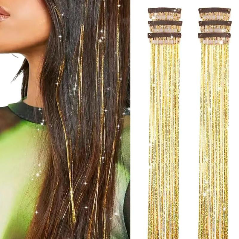 Hair Tinsel Kit Pack of 6 Pcs Colorful Glitter Tinsel Hair Accessories 20 Inch Clip in Hair Tinsel Extensions Heat Resistant Shiny Tinsel Sparkle Fairy Hair Accessories Party Kit for Women Girls Kids