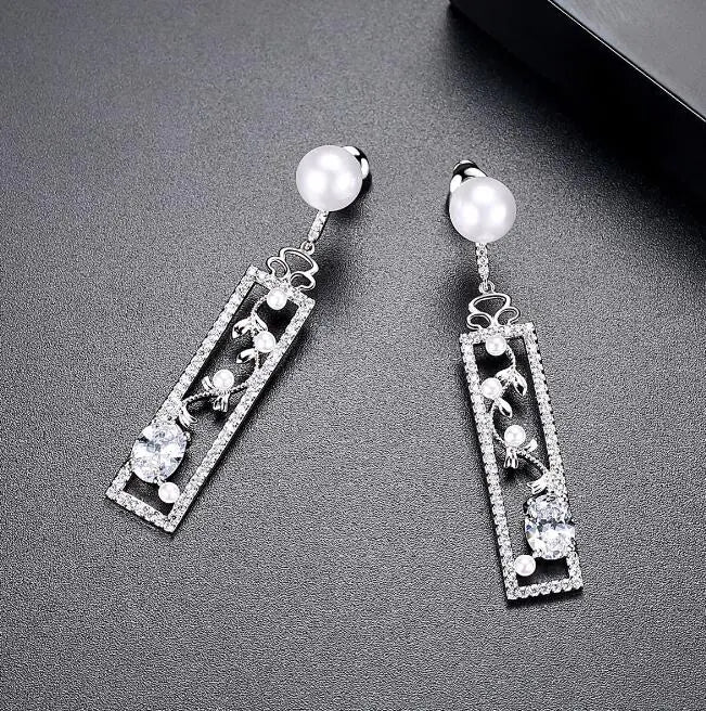 Chic Long Pearl Opal Earrings