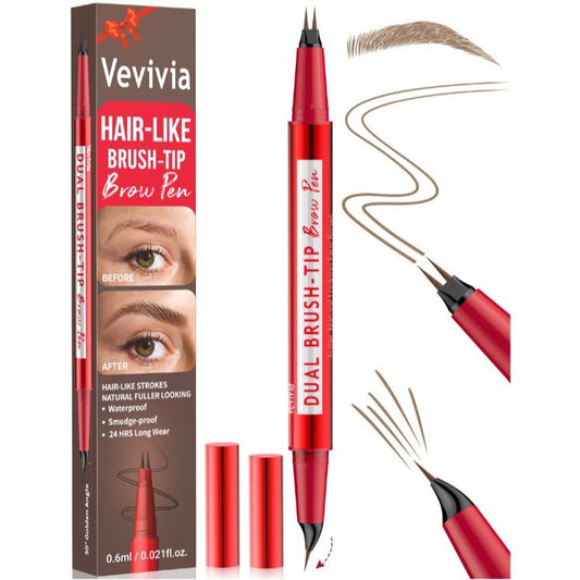 Vevivia Eyebrow Pencils for Women - Eyebrow Pen with Dual-Brush-Tip & Curved Tip for Natural Fuller-Looking Brows, Precise Hair-Like Strokes for All Brow Types, Last All-Day Brow Makeup