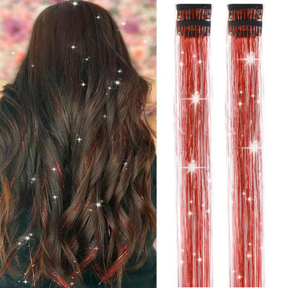 Hair Tinsel Kit Pack of 6 Pcs Colorful Glitter Tinsel Hair Accessories 20 Inch Clip in Hair Tinsel Extensions Heat Resistant Shiny Tinsel Sparkle Fairy Hair Accessories Party Kit for Women Girls Kids
