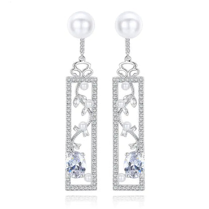 Chic Long Pearl Opal Earrings