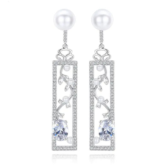 Chic Long Pearl Opal Earrings