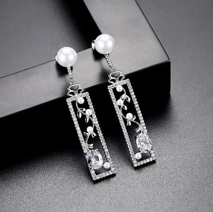 Chic Long Pearl Opal Earrings
