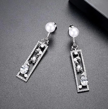 Chic Long Pearl Opal Earrings