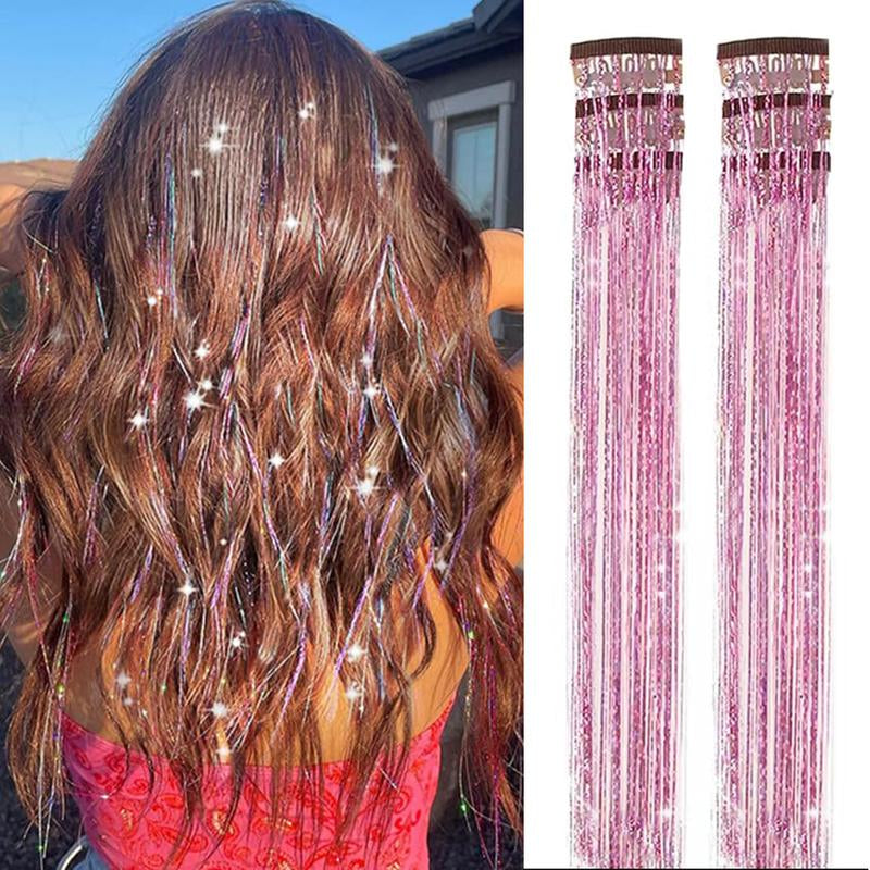 Hair Tinsel Kit Pack of 6 Pcs Colorful Glitter Tinsel Hair Accessories 20 Inch Clip in Hair Tinsel Extensions Heat Resistant Shiny Tinsel Sparkle Fairy Hair Accessories Party Kit for Women Girls Kids